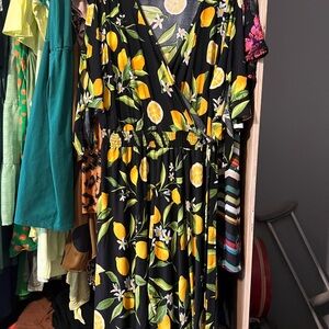 Floral Lemon Print Wrap Top Jumpsuit